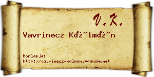 Vavrinecz Kálmán névjegykártya